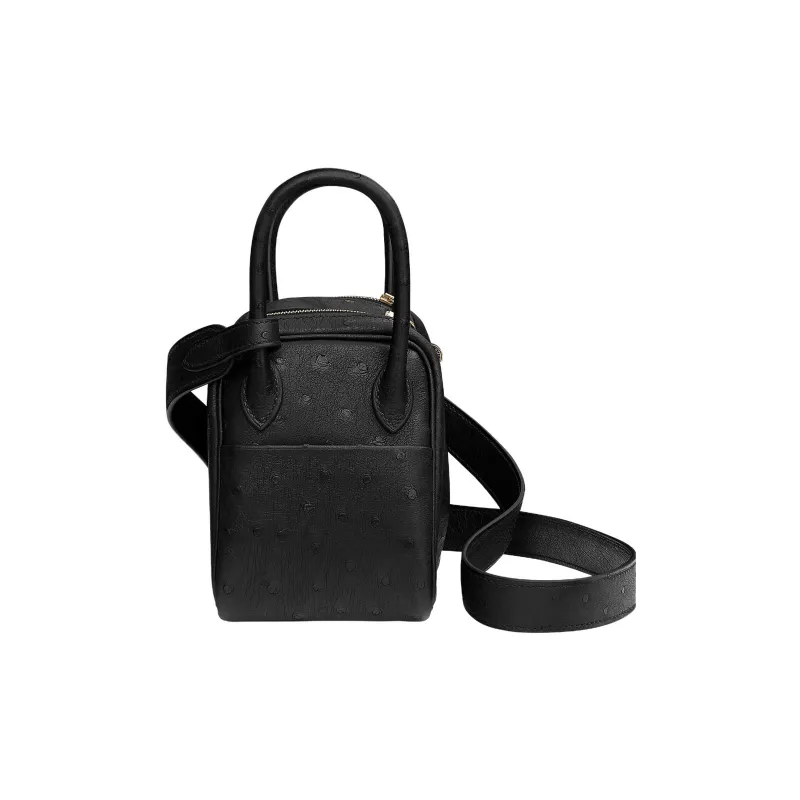 HERMES Lindy Ostrich Leather Handbag, Shoulder Bag, Crossbody Bag Mini Women's Black-1