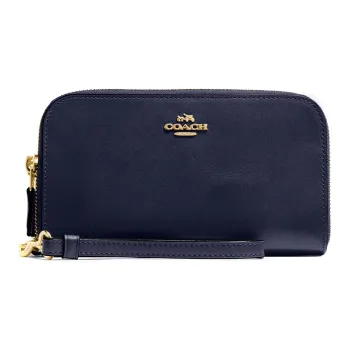 COACH Accordion Zip Cow Leather Wallet Women's Navy Blue