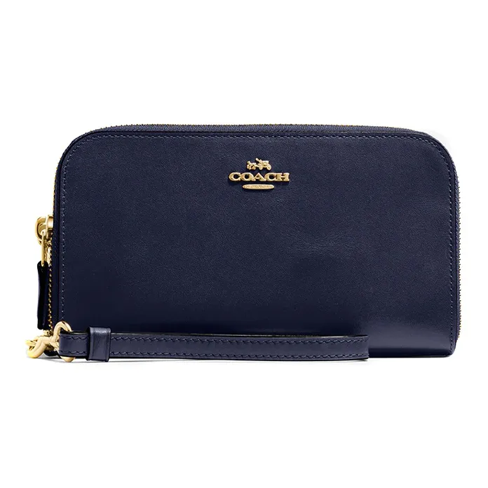 COACH Accordion Zip Cow Leather Wallet Women's Navy Blue-0
