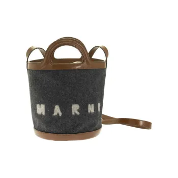 MARNI Cotton With Cow Leather Trim Bucket Bag, Portable Crossbody Bag, Shoulder Bag Women's Gray
