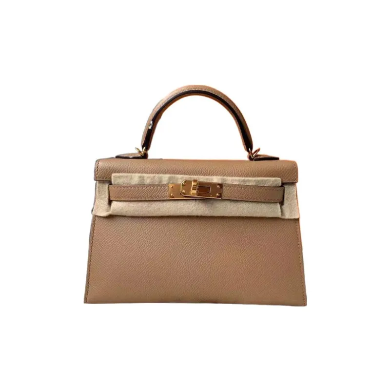 HERMES Mini Kelly 2nd Generation Epsom Leather Kelly Bag One Shoulder Handbags Mini Women's 0M Milk Tea Beige-0
