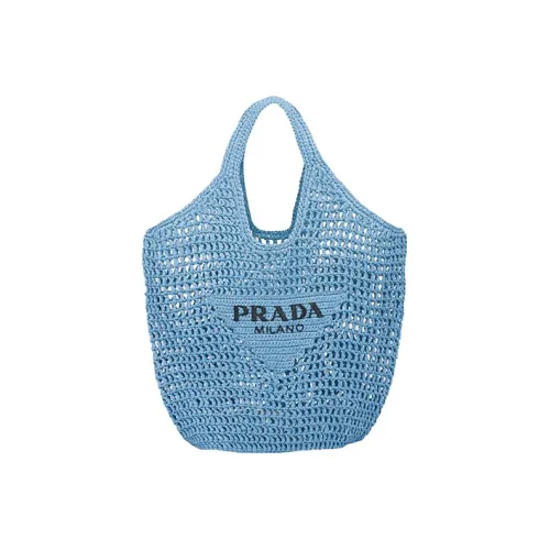 PRADA zipped Fiber Tote Bag Shopping Bag Shoulder Bags Women's Sky Blue