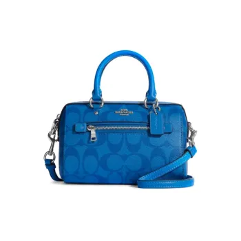 COACH Rowan Artificial Leather Boston Bag, Handbag, Shoulder Bag, Crossbody Bag Mini Women's Bright Blue