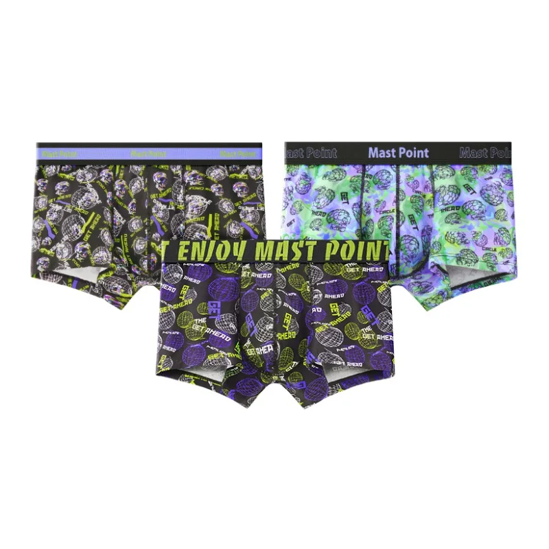 Mast Point Underpants Men's Print Boxer Seamless Belt Antibacterial Underpants Combo Set Multicolor-0