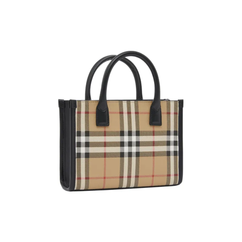 Burberry Mini Vintage Check And Leather Tote Bag Archive Beige-3