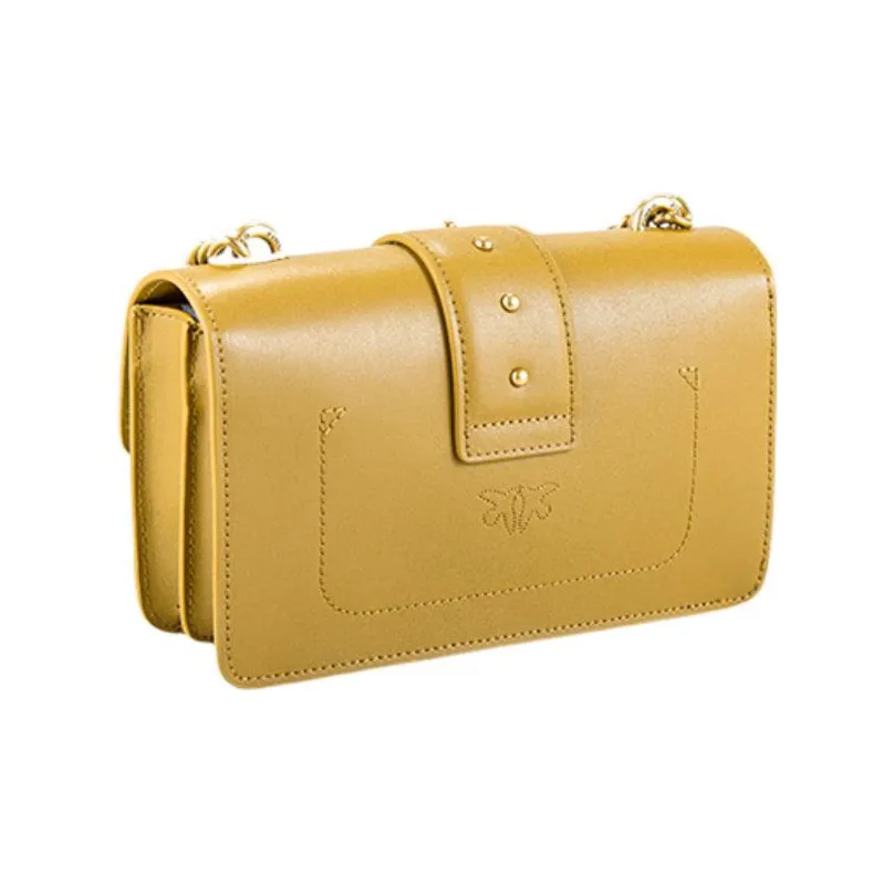 PINKO SIMPLY Sheepskin Swallow Bag, Crossbody Bag, Shoulder Bag Women's Mustard Yellow-1