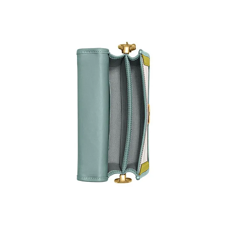 COACH Hero Cow Leather Small Square Bag Shoulder Bag, Crossbody Bag Women's White & Lake Aqua Green-2
