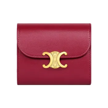 CELINE Triomphe Calfskin Clutches Wallets Small Size Women's Red