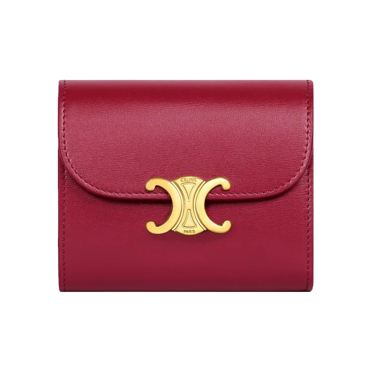 CELINE Triomphe Calfskin Clutches Wallets Small Size Women's Red-0