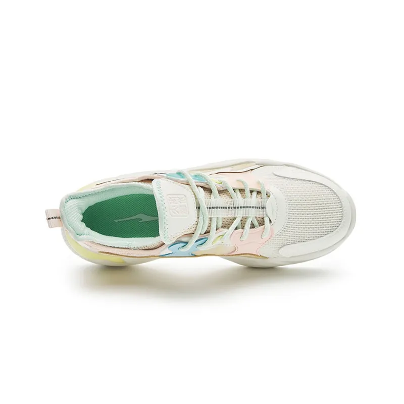 Erke Rain Casual Shoes Women's Low Top Ivory White/Lake Blue-2