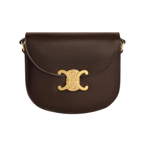 CELINE bolero Satin Smooth Cow Leather Crossbody Bag Shoulder Bag Women's Chestnut Brown