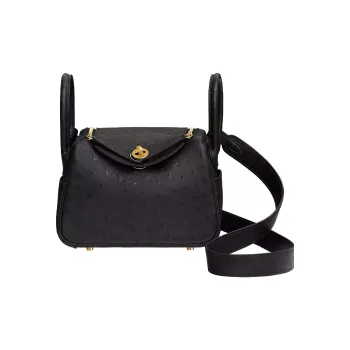 HERMES Lindy Ostrich Leather Handbag, Shoulder Bag, Crossbody Bag Mini Women's Black