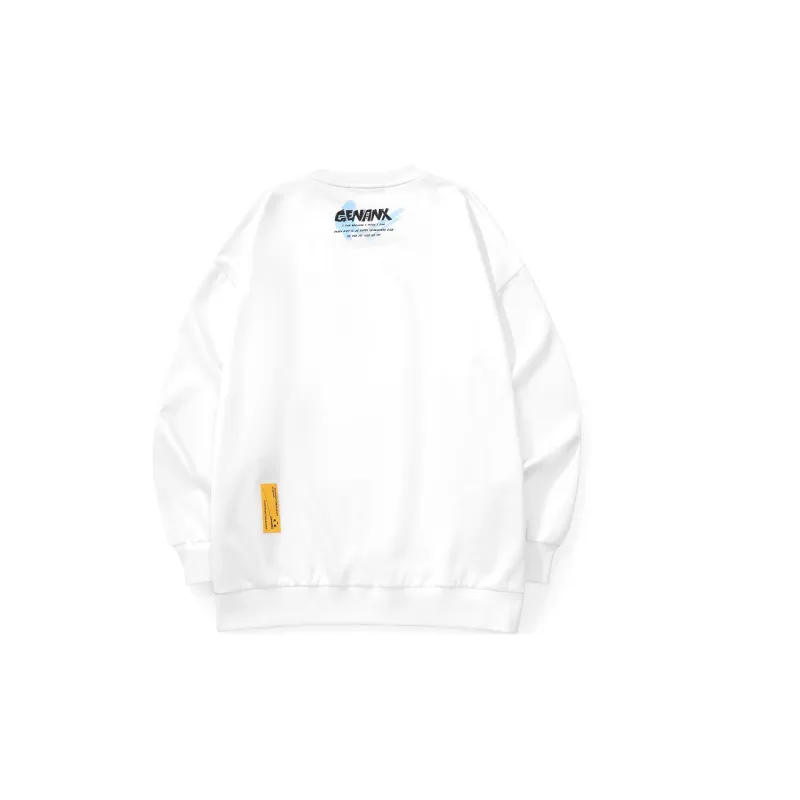 GENANX Crew Neck Loose Fit Heavyweight Sweatshirt Unisex White-1
