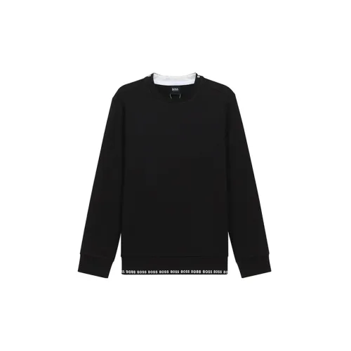 HUGO BOSS Male Hoodie SS21 Logo Embroidery Round-neck Sweatshirt Black