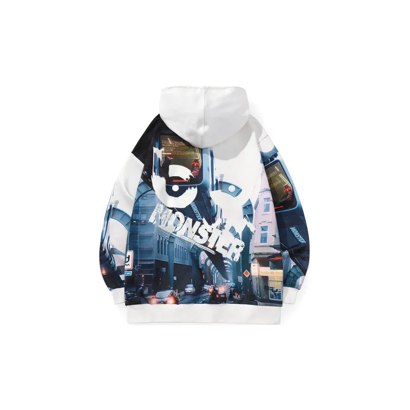 Bt Hooded Loose Fit Sweatshirt Unisex White Blue-1