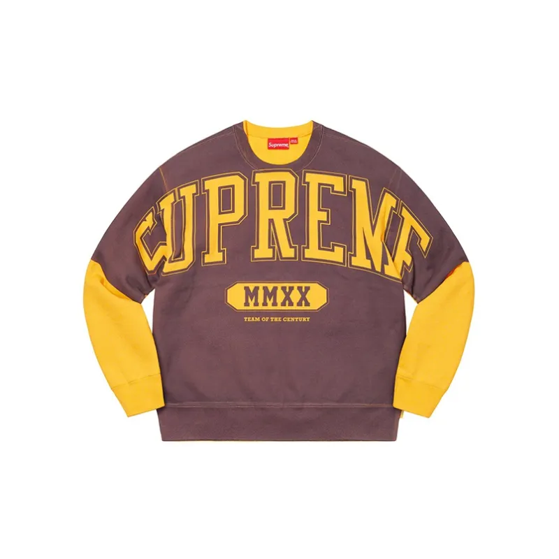Supreme Overprint Crewneck Yellow Brown L - POIZON 