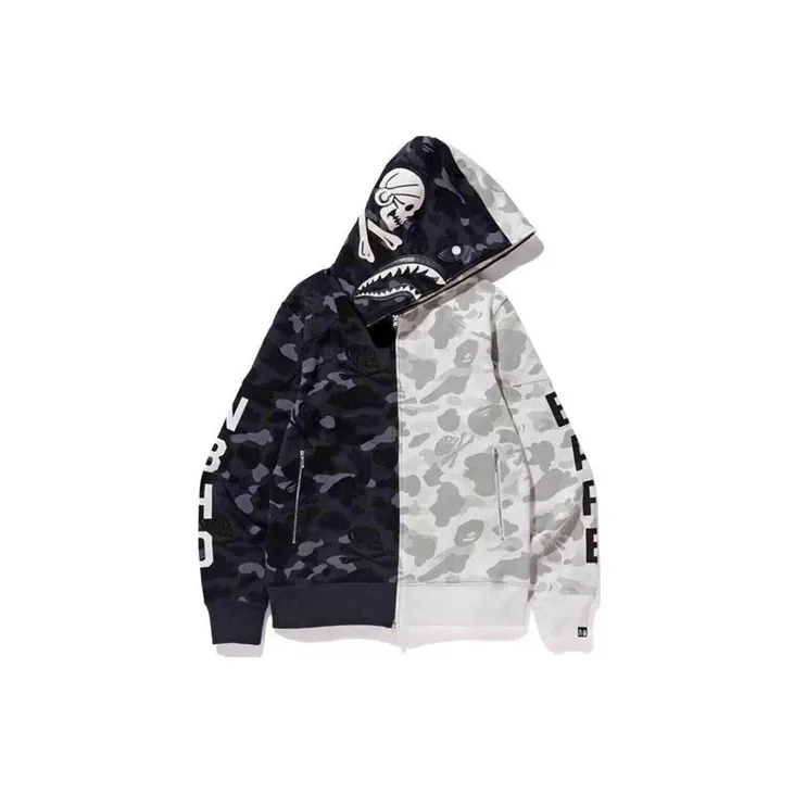 Bape X Neighborhood Split Camo Shark Full Zip Hoodie-1