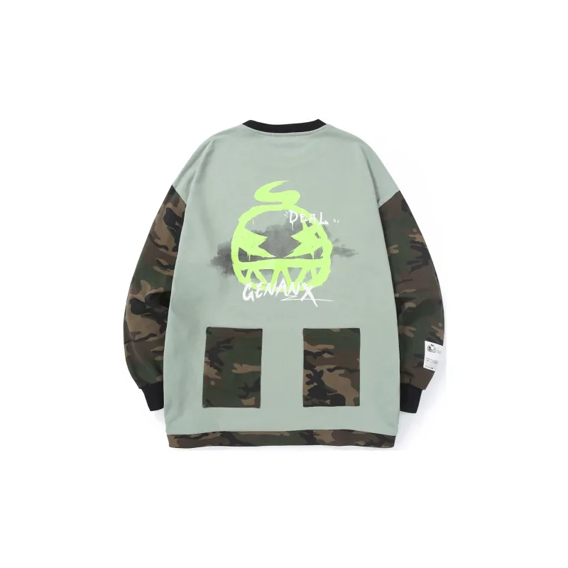 GENANX Crew Neck Loose Fit Regular Sweatshirt Unisex Pea Green-1