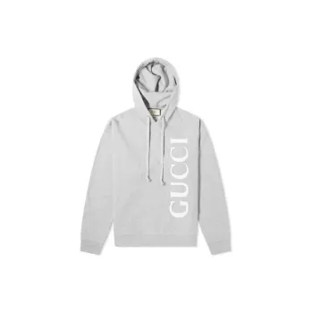 GUCCI Men Large GUCCI Logo Popover Hoodie Grey