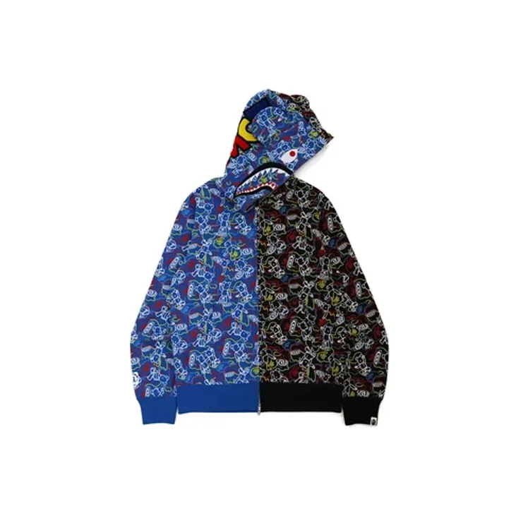 Bape X Medicom Toy Bearbrick Camo Bear Shark Half Full Zip Hoodie-2