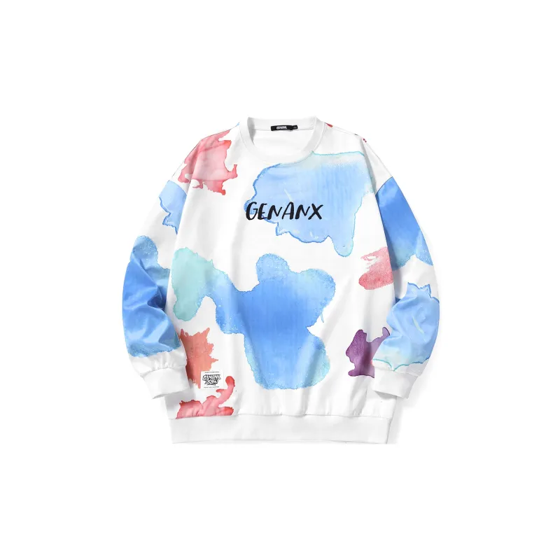 GENANX Crew Neck Loose Fit Regular Sweatshirt Spring Summer Fall And Winter Unisex White Blue-1