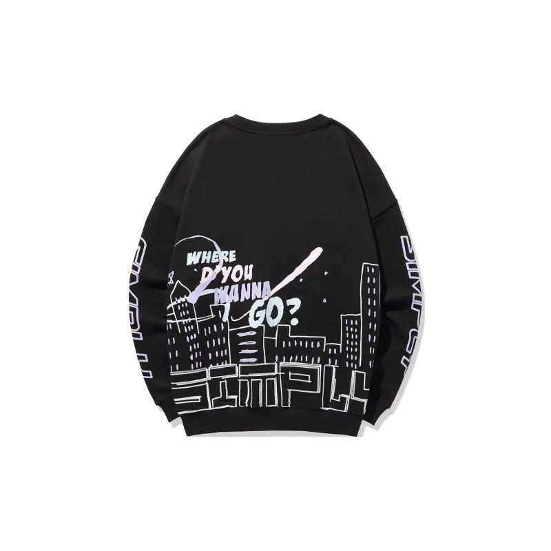 GUKUUL Graffiti Print Loose Fit Crew Neck Pullover Sweatshirt Unisex-1