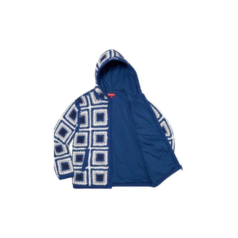 Supreme Crochet Hooded Zip Up Sweater-3