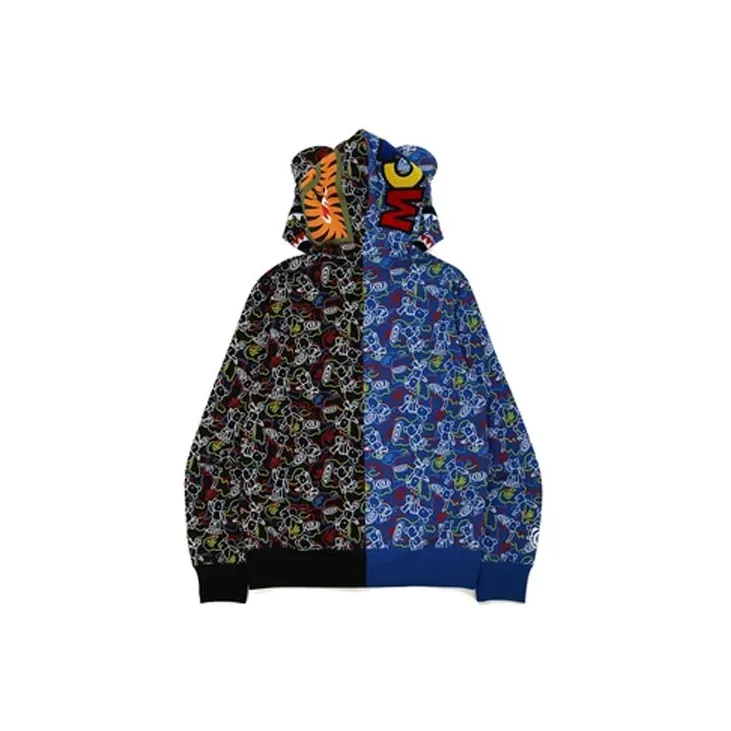 Bape X Medicom Toy Bearbrick Camo Bear Shark Half Full Zip Hoodie-1