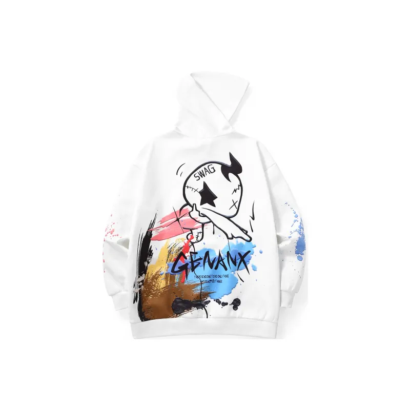 GENANX Hooded Loose Fit Regular Sweatshirt Unisex White-2