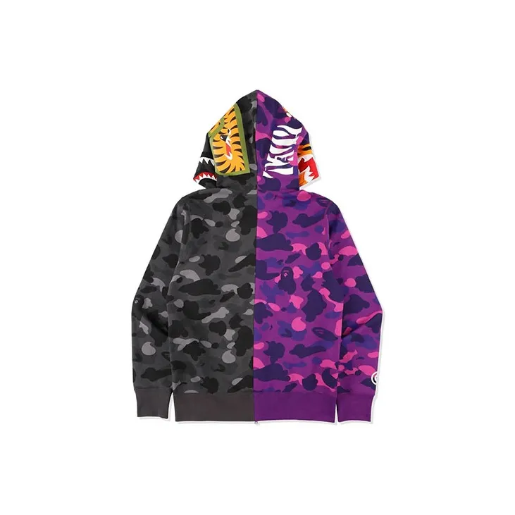 Bape Color Camo Tiger Shark Half Full Zip Hoodie SS21-5