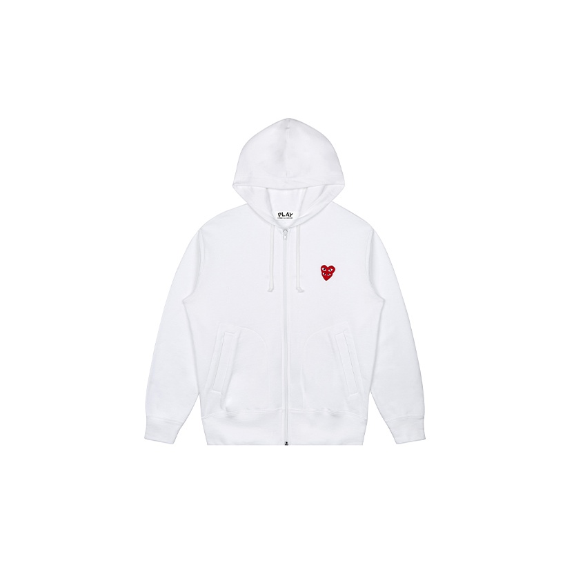 CDG Play Red Stacked Heart Zip Up Hoodie White POIZON