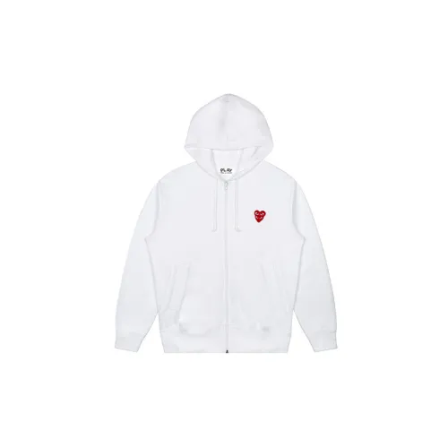 CDG Play Red Stacked Heart Zip Up Hoodie White