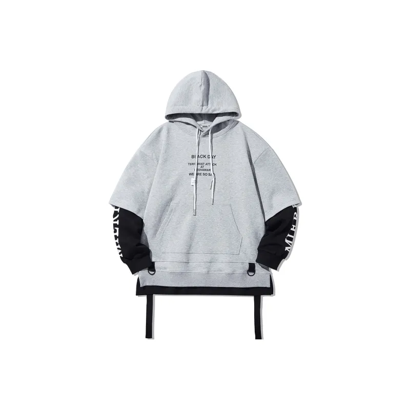 GUKUUL Letter Print Patchwork Loose Fit Drawstring Hoodie Unisex-5