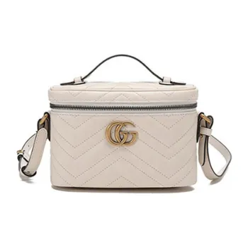 GUCCI Marmont Quilted Leather Makeup Bag Handbag, Shoulder Bag Medium Size Women's White