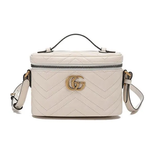 GUCCI Marmont Quilted Leather Makeup Bag Handbag, Shoulder Bag Medium Size Women's White