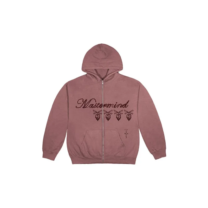 Travis Scott Cactus Jack For Mastermind Skull Zip Up Hoodie Washed Red-1