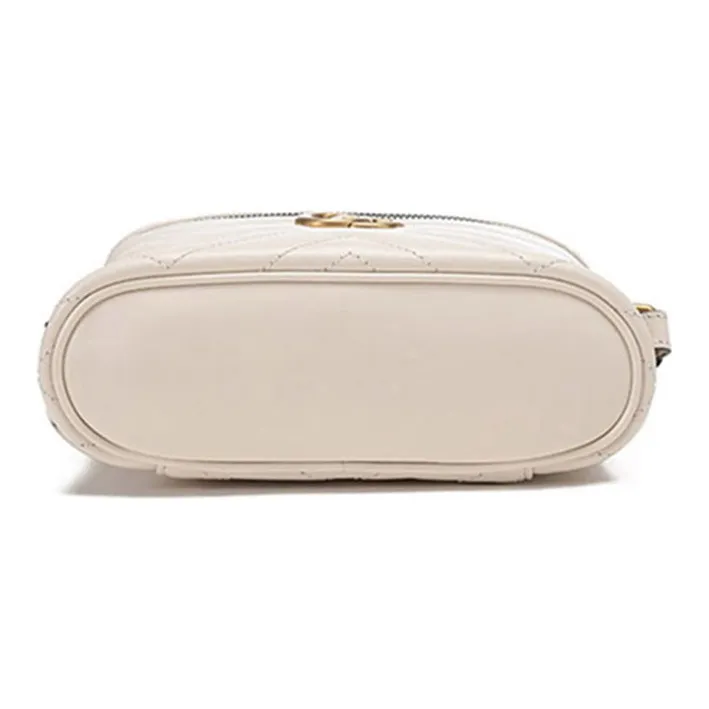 GUCCI Marmont Quilted Leather Cosmetic Bag, Cross Body Handbag, Shoulder Bag Medium Size Women's White-4