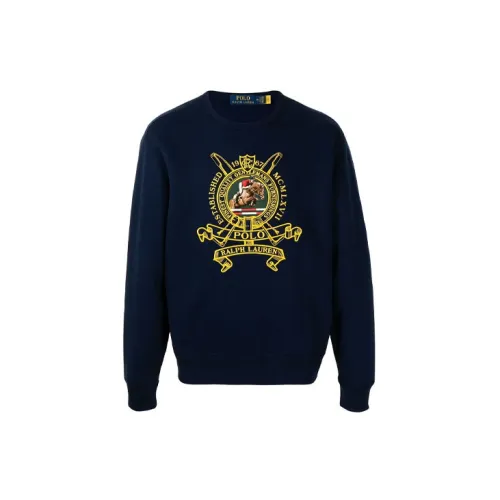 Polo Ralph Lauren FW21 Men Embroidered Fleece Round Neck Pullover Blue