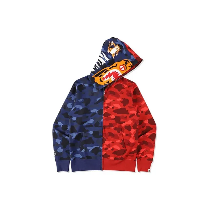 Bape Color Camo Tiger Shark Half Full Zip Hoodie SS21-1