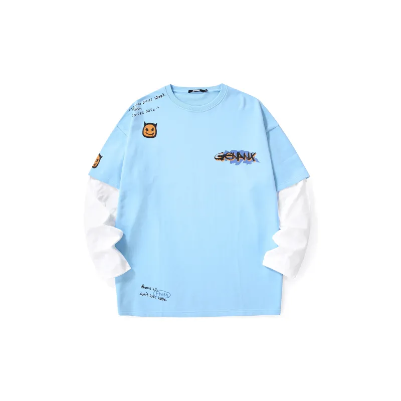 GENANX Crew Neck Loose Fit Mock Two Piece Sweatshirt Unisex-6