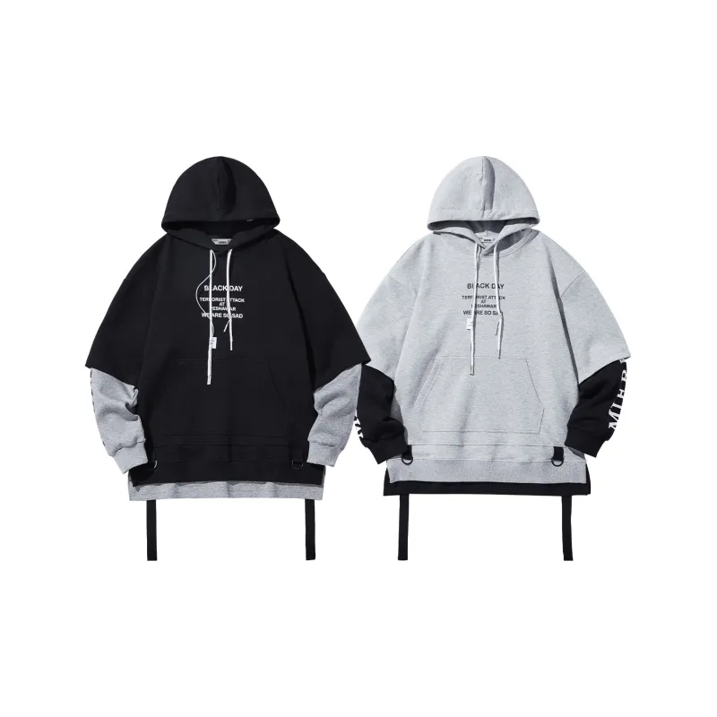 GUKUUL Letter Print Patchwork Loose Fit Drawstring Hoodie Unisex-8