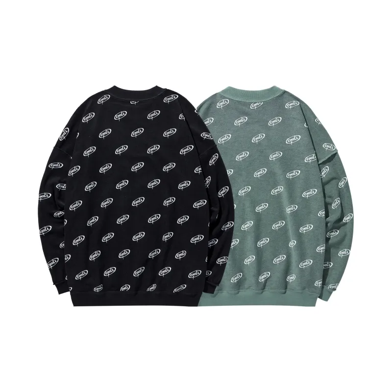 GUKUUL Reversible Letter Print Crew Neck Pullover Sweatshirt Unisex-12