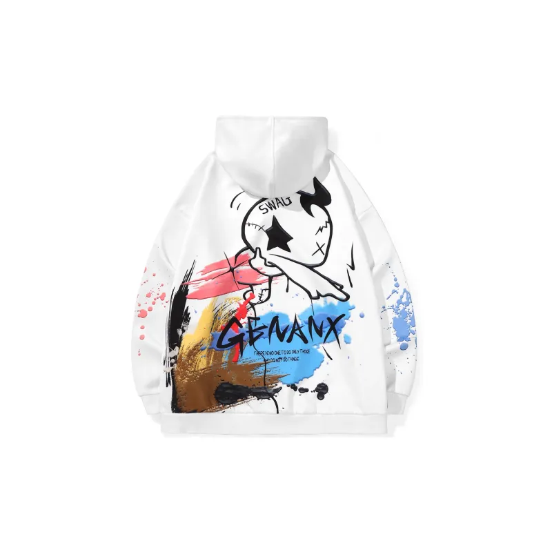 GENANX Hooded Loose Fit Regular Sweatshirt Unisex White-1