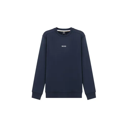 HUGO BOSS Men’s Hoodie SS21 Logo Round-neck Sweatshirt Blue