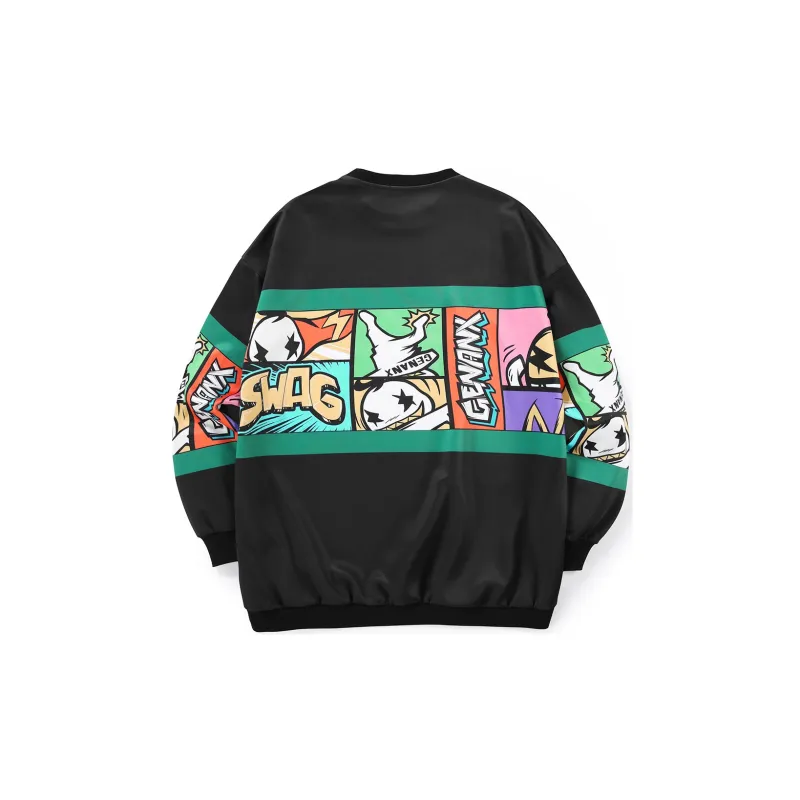 GENANX Crew Neck Loose Fit Regular Sweatshirt Unisex Black-1