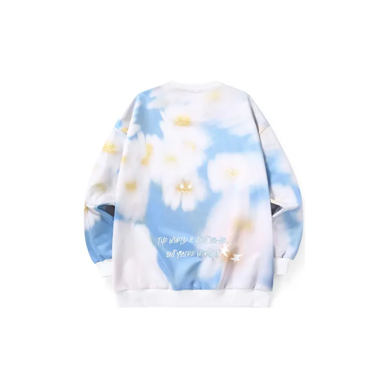 GENANX Crew Neck Loose Fit Regular Sweatshirt Unisex White Blue-1