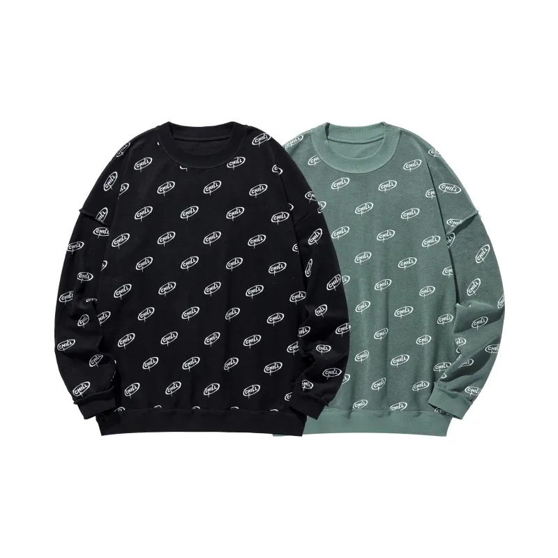 GUKUUL Reversible Letter Print Crew Neck Pullover Sweatshirt Unisex-11
