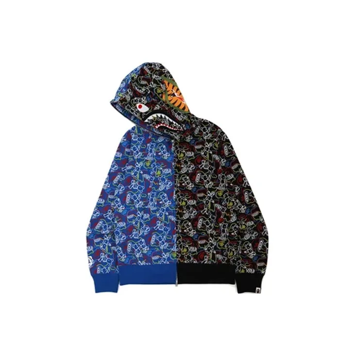 Bape X Medicom Toy Bearbrick Camo Bear Shark Half Full Zip Hoodie-3