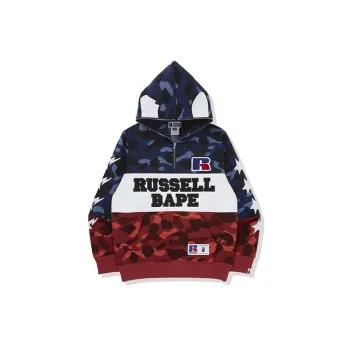 A BATHING APE X Russell Color Camo Ape Half Zip Pullover Hoodie