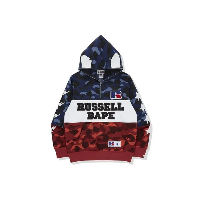 Bape X Russell Color Camo Ape Half Zip Pullover Hoodie-0